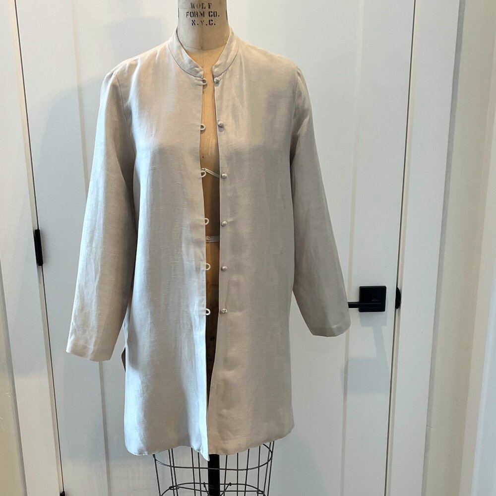 Eileen Fisher Mandarin Collar Linen/Silk Shirt/Tunic Med
